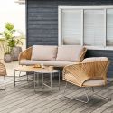 NOALIA - Salon de Jardin Complet Tables Gigogne Beige en Acier et Imitation Rotin