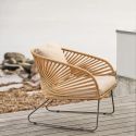 NOALIA - Salon de Jardin Complet Tables Gigogne Beige en Acier et Imitation Rotin