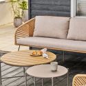 NOALIA - Salon de Jardin Complet Tables Gigogne Beige en Acier et Imitation Rotin