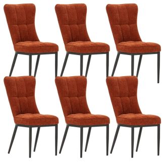 Lot de 6 chaises en tissu polyester doux terracotta et pieds en métal laqué noir - DAMYAN