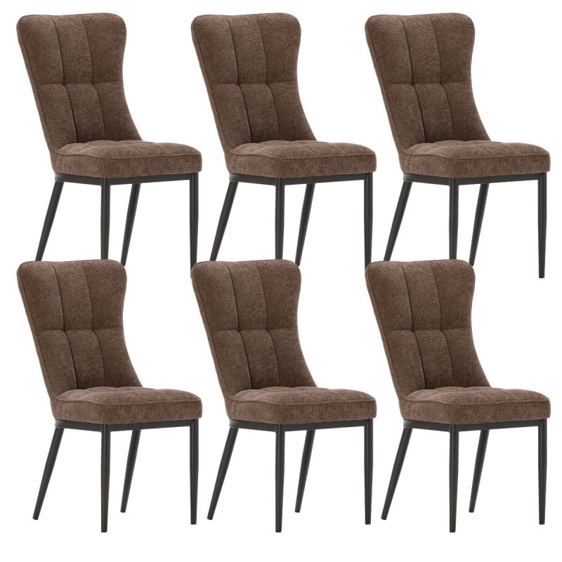 Lot de 6 chaises en tissu polyester doux chocolat et pieds en métal laqué noir - DAMYAN
