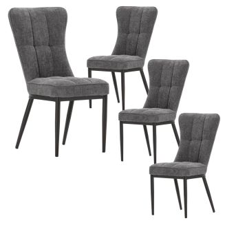 Lot de 4 chaises en tissu polyester doux gris et pieds en métal laqué noir - DAMYAN