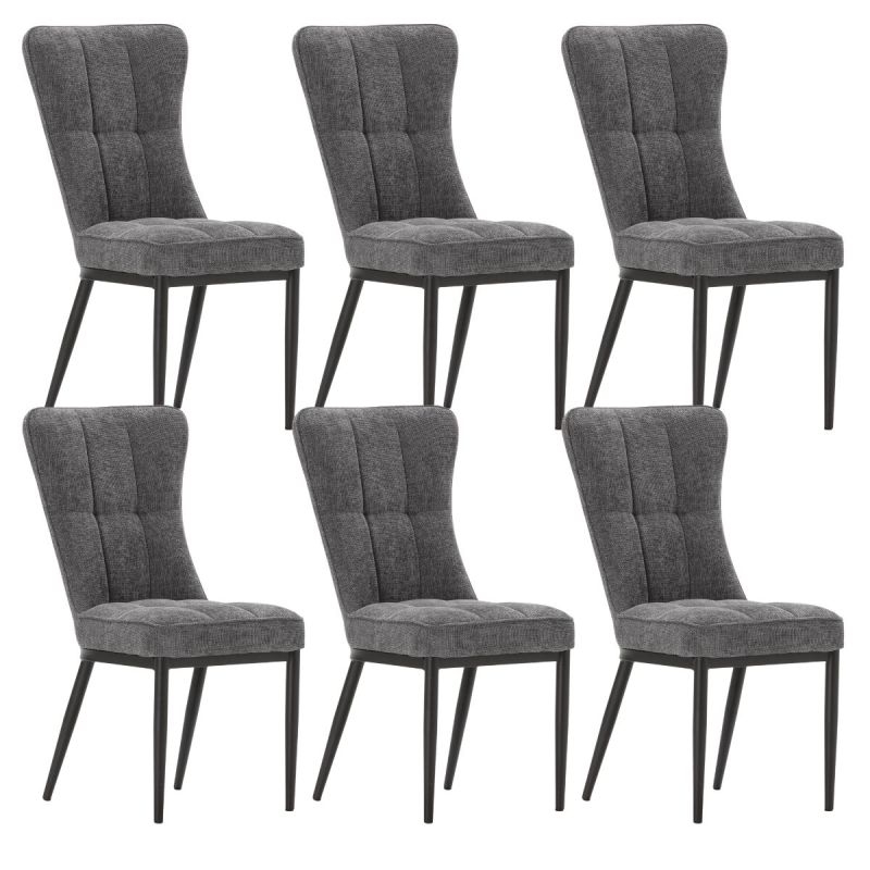 Lot de 6 chaises en tissu polyester doux gris et pieds en métal laqué noir - DAMYAN