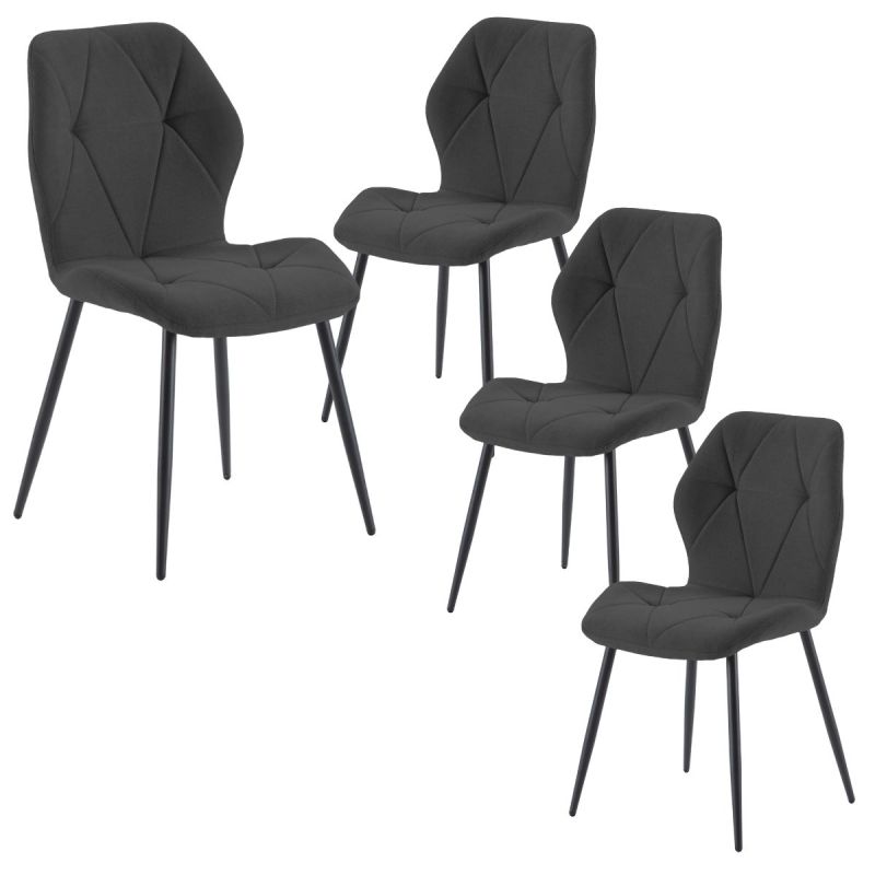 Lot de 4 chaises en tissu polyester doux noir et pieds en métal laqué noir - LUCIANA