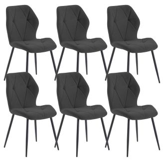 Lot de 6 chaises en tissu polyester doux noir et pieds en métal laqué noir - LUCIANA