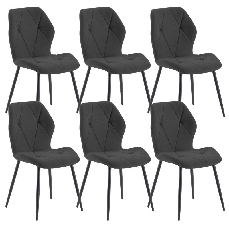 Lot de 6 chaises en tissu polyester doux noir et pieds en métal laqué noir - LUCIANA