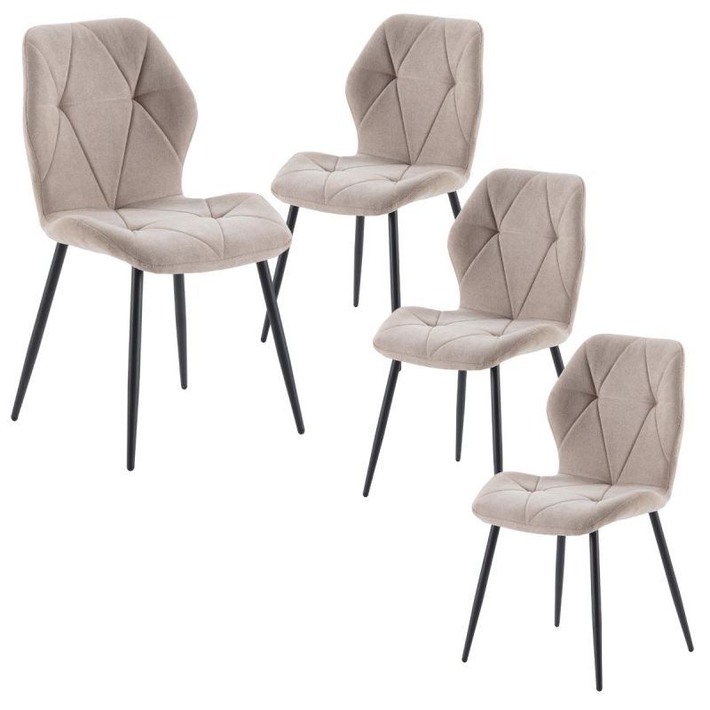 Lot de 4 chaises en tissu polyester doux taupe et pieds en métal laqué noir - LUCIANA