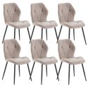 Lot de 6 chaises en tissu polyester doux taupe et pieds en métal laqué noir - LUCIANA
