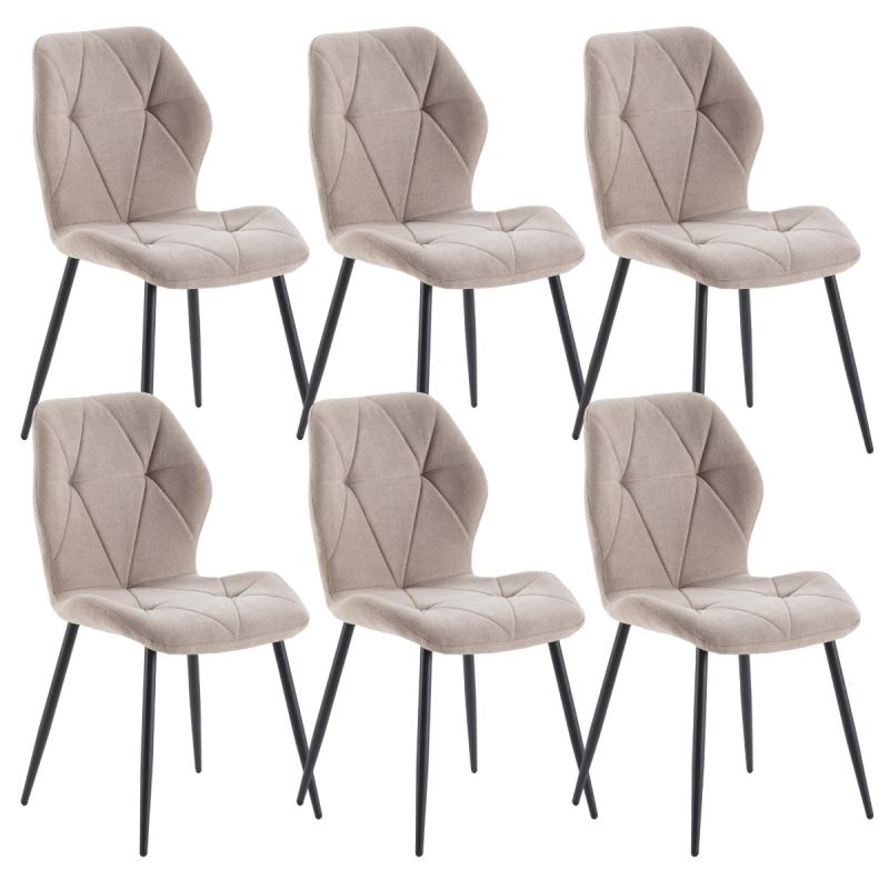 Lot de 6 chaises en tissu polyester doux taupe et pieds en métal laqué noir - LUCIANA