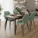 Lot de 4 chaises en tissu polyester doux aigue-marine et pieds en métal laqué noir - LUCIANA