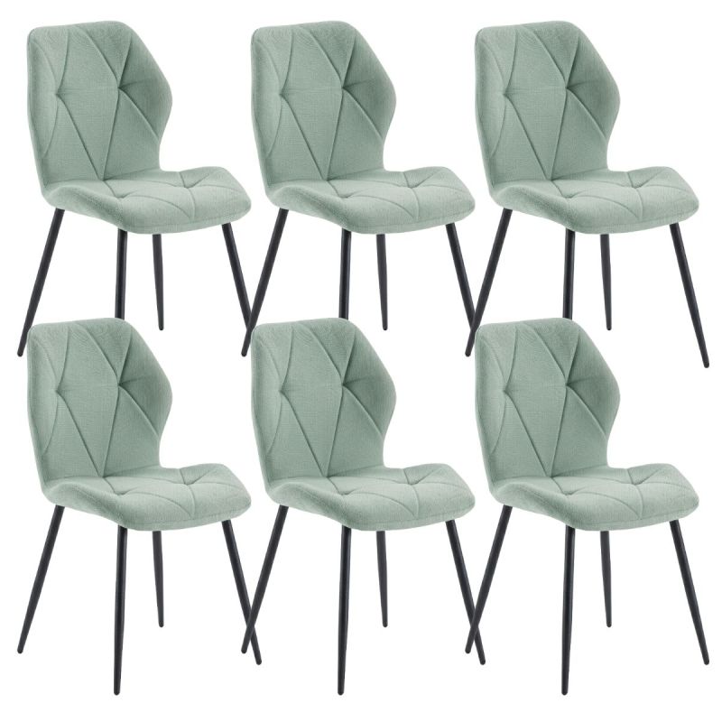 Lot de 6 chaises en tissu polyester doux aigue-marine et pieds en métal laqué noir - LUCIANA
