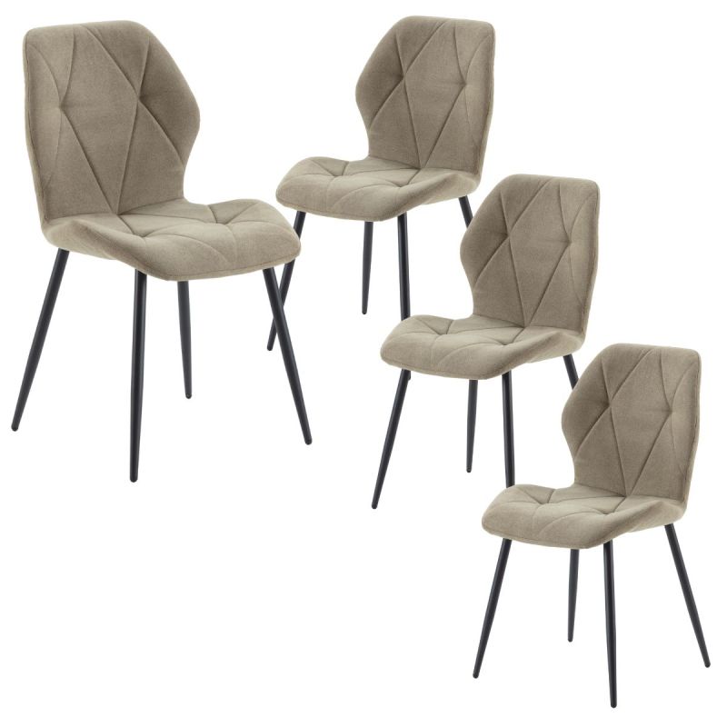 Lot de 4 chaises en tissu polyester doux vert et pieds en métal laqué noir - LUCIANA