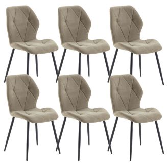 Lot de 6 chaises en tissu polyester doux vert et pieds en métal laqué noir - LUCIANA