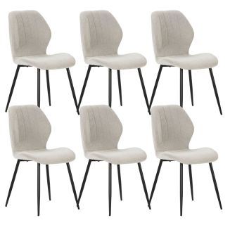 Lot de 6 chaises en tissu polyester maillé crème et pieds en métal laqué noir - MALDI