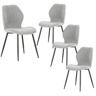 Lot de 4 chaises en tissu polyester maillé gris clair et pieds en métal laqué noir - MALDI