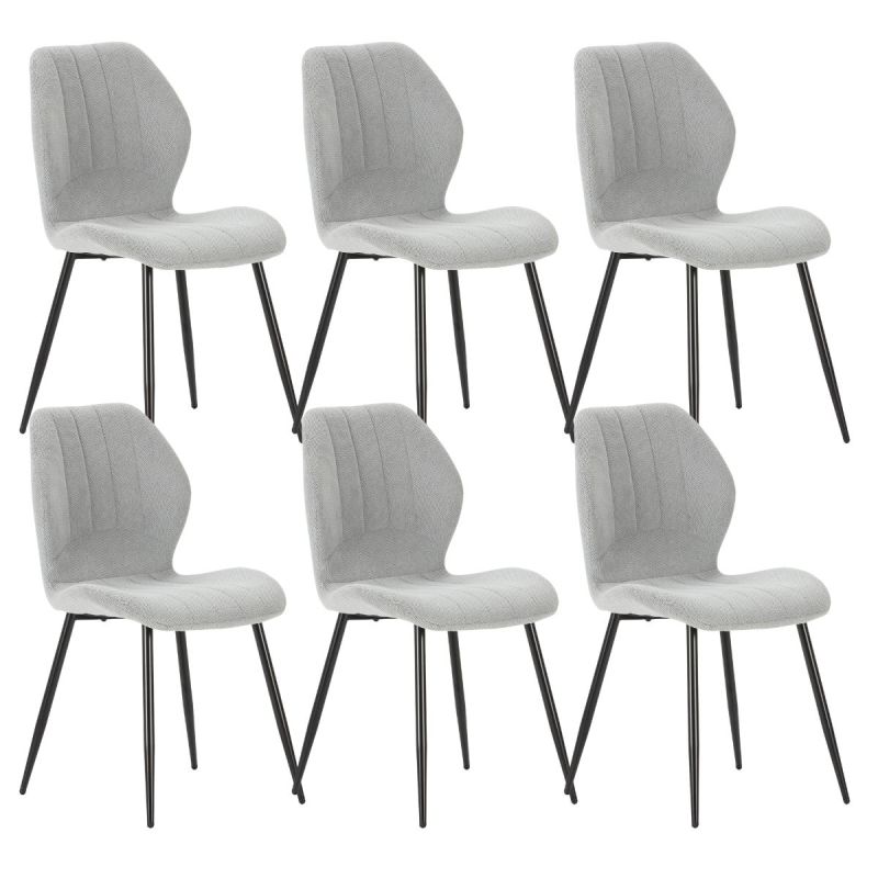Lot de 6 chaises en tissu polyester maillé gris clair et pieds en métal laqué noir - MALDI