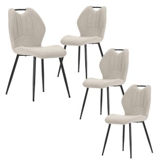 Lot de 4 chaises en tissu polyester maillé beige avec poignée et pieds en métal laqué noir - MILDA