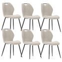 Lot de 6 chaises en tissu polyester maillé beige avec poignée et pieds en métal laqué noir - MILDA