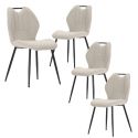 Lot de 6 chaises en tissu polyester maillé beige avec poignée et pieds en métal laqué noir - MILDA