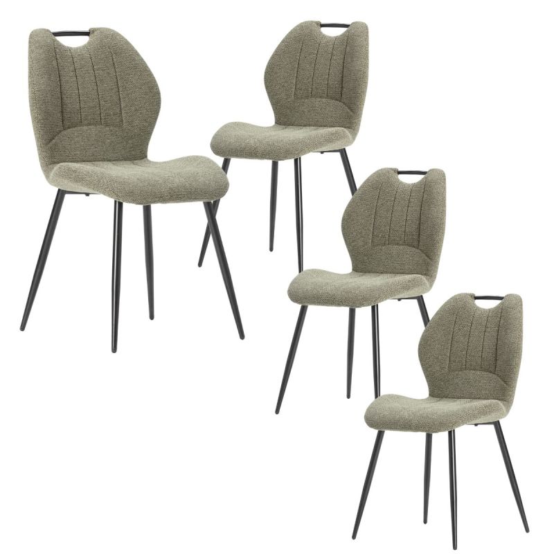 Lot de 4 chaises en tissu polyester maillé vert avec poignée et pieds en métal laqué noir - MILDA