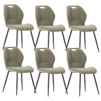 Lot de 6 chaises en tissu polyester maillé vert avec poignée et pieds en métal laqué noir - MILDA