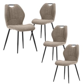 Lot de 4 chaises en tissu polyester maillé brun avec poignée et pieds en métal laqué noir - MILDA