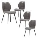 Lot de 4 chaises en tissu polyester maillé gris avec poignée et pieds en métal laqué noir - MILDA
