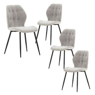 Lot de 4 chaises en tissu polyester maillé gris clair et pieds en métal laqué noir - NALCY