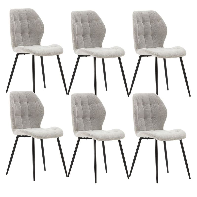 Lot de 6 chaises en tissu polyester maillé gris clair et pieds en métal laqué noir - NALCY