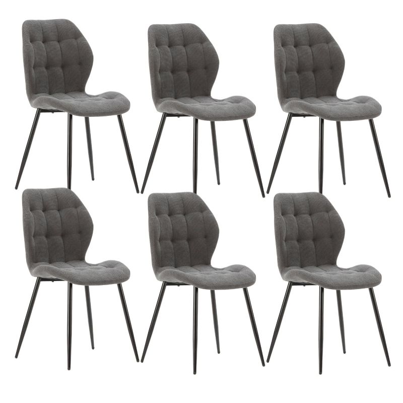 Lot de 6 chaises en tissu polyester maillé gris anthracite et pieds en métal laqué noir - NALCY