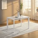 MELIA - Table Repas Allongeable Plateau Céramique Marbré Blanc Pieds Métal Blanc