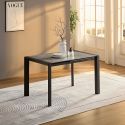 MELIA - Table Repas Allongeable Plateau Céramique Marbré Gris Pieds Métal Gris