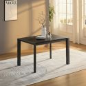 MELIA - Table Repas Allongeable Plateau Céramique Marbré Noir Pieds Métal Gris