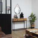 ABRIL - Console 2 Tiroirs Aspect Bois et Pieds Métal