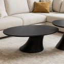 MAALA - Table Basse Noire Plateau Céramique Marbré Pied en ABS
