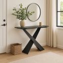 NAJMA - Console Plateau Céramique Marbré Noir Pieds Métal Noir