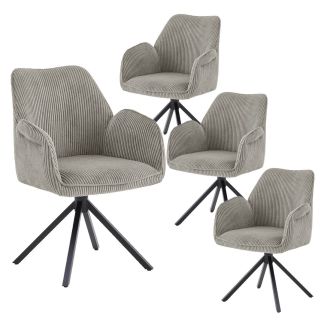 DELIA - Lot de 4 Fauteuils de table Pivotants Tissu Velours Côtelé Beige