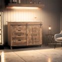 POPPY - Meuble de Rangement en Manguier Motif "Wine Bar"