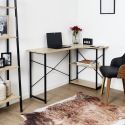 BIWO - Bureau d'Angle Noir et Naturel avec 2 Tablettes