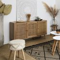MAYA - Buffet 3 Portes Effet Bois et Façades Rotin
