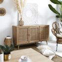 MAYA - Buffet 3 Portes Effet Bois et Façades Rotin