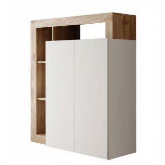 Bureau secrétaire 2 portes contemporain blanc laqué et aspect bois finition Cadiz - ARTURO