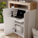 Bureau secrétaire 2 portes contemporain blanc laqué et aspect bois finition Cadiz - ARTURO