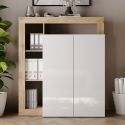 Bureau secrétaire 2 portes contemporain blanc laqué et aspect bois finition Cadiz - ARTURO
