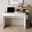 Bureau 1 tiroir avec étagères décalées blanc laqué et aspect bois finition Cadiz - ARTURO