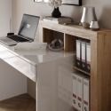 Bureau 1 tiroir avec étagères décalées blanc laqué et aspect bois finition Cadiz - ARTURO