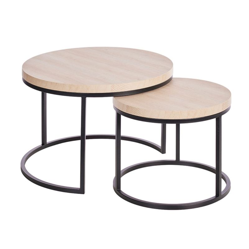 Table Basse Gigogne Aspect Bois finition Urban Oak Piètement Métal Noir - BRIDGE