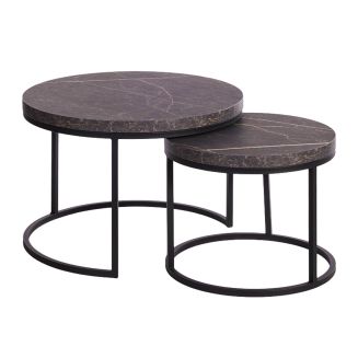 Table Basse Gigogne Aspect Bois finition marbre noir Piètement Métal Noir - MARMOL