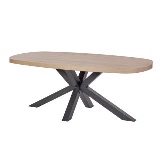 Table 210cm ovale aspect bois finition Castel Oak piètement étoile métal noir - CASTELLA