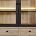 Argentier 4 portes dont 2 vitrées et 2 tiroirs avec éclairage leds aspect bois finition Beach Oak - ROLYA